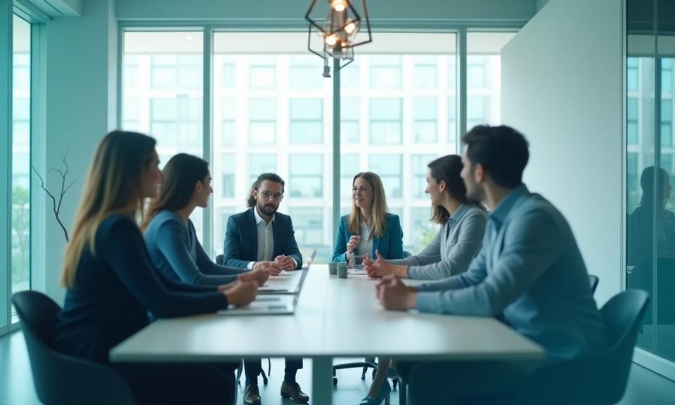 Modern consultancy office with diverse professionals collaborating