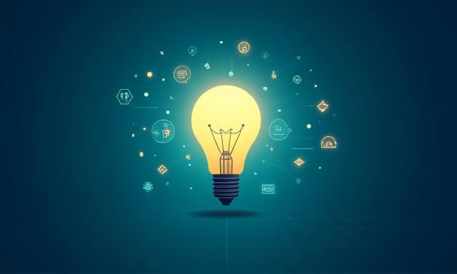 Innovation and technology concept with lightbulb and digital icons