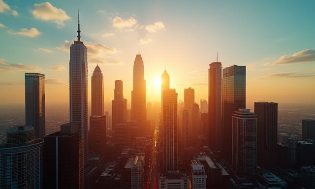 City skyline with new market entry opportunities concept