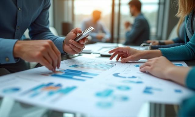 Business meeting with charts and strategy planning